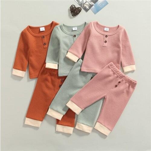 4 Colors Autumn Toddler Infant Baby Clothes Sets Kids Boys Girls Soild Plaid Long Sleeve T-shirts Tops+Long Pants Casual Outfits