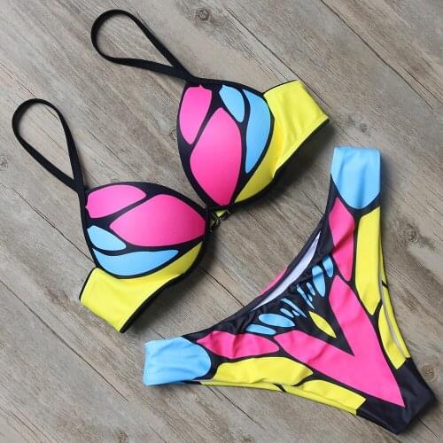 Hot Sale Colorful Backless Swimwear Women Striking Swimsuit Bikinis Set Printing Swimming Suit Bathing Suit Sexy Push Up Bikini