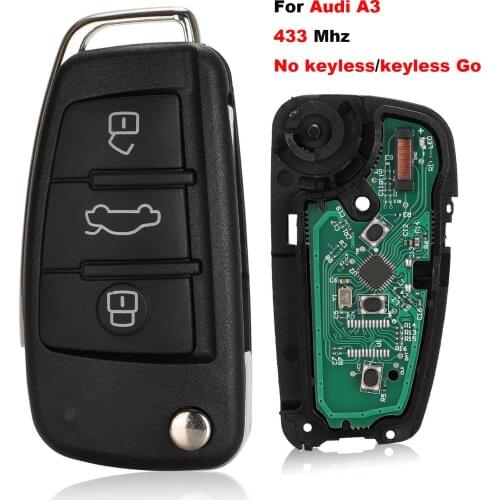 Jingyuqin MQB Semi Intelligent 433 Mhz Remote Key For Audi A3 3 Buttons Folding Flip Smart Car Key Fob Keyless Go/NO Keyless Go