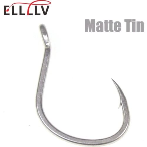 10pcs Matte Tin Anti-rust Saltwater Fishhooks High Carbon Steel Barbed Fishhook Assist Jigging Lure Hook 1# 1/0 2/0 3/0 4/0 5/0