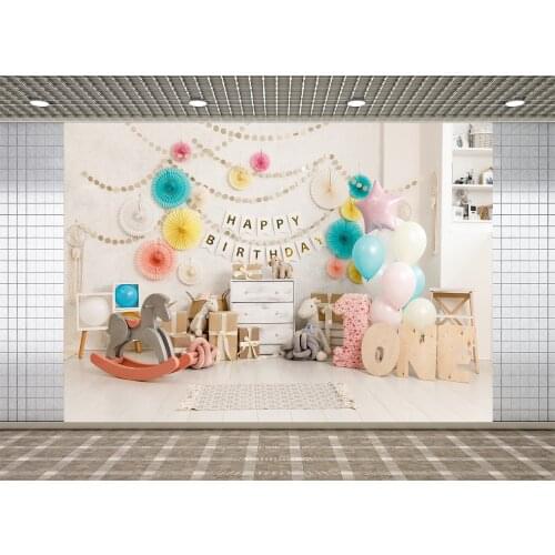 Lyavshi Balloons Gifts Toys Garlands and Candy for Baby 1st Birthday Party Backdrop Photography Background Photophone Poster