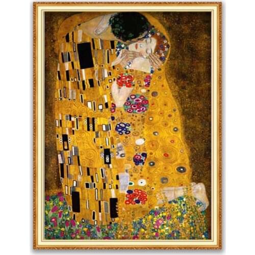 Klimt DIY 11CT Embroidery Cross Stitch Kits Needlework Craft Set Printed Canvas Cotton Thread Home Decoration Wholesale For Room