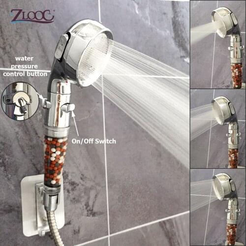Zloog 2021 New Bathroom 3 Spray Modes Adjustable Anion Filter High Pressure Mineral Shower Head with On/Off Stop Switch