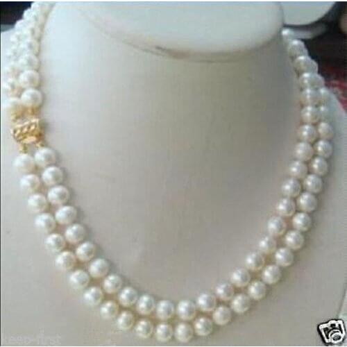 Charming ! Natural 2Rows 7-8mm White Freshwater Pearl Necklace