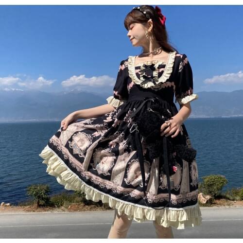 Princess tea party sweet lolita dress vintage lace bowknot high waist victorian dress kawaii girl gothic lolita op loli cosplay