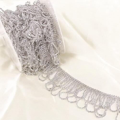 Fancy Luxury Tassel Trimming Sew on Crystal RhinestoneTrim Belly Dance Dress Belt Cup Chain Trimming Garment Rhinestone Applique