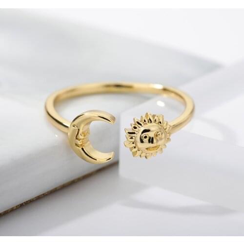 Simple Sun Moon Adjustable Stud Rings For Girl Women Gold Stainless Steel Geometric Exquisite Jewelry Graduation Friend Gift