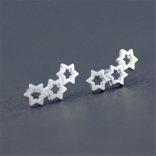 Real 100% 925 Sterling Silver Star Stud Earrings For Women Girl Sterling-silver-jewelry For Wedding Pendientes