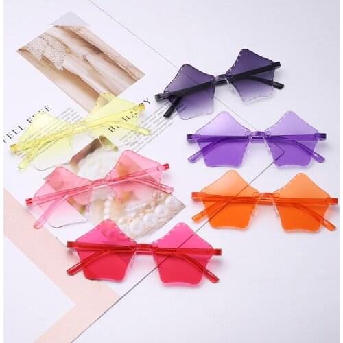 Vintage Unique Star Shape Mirror Rimless Sunglasses Young Girl Fashion Clear Ocean Lens Eyewear Children Sun Glasses