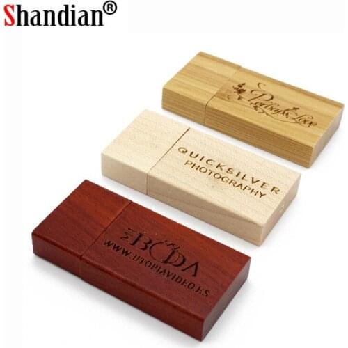 SHANDIAN Wooden Block USB2.0 Flash Drive 4GB 8GB 16GB 32GB 64GB 128GB Wedding Gifts Box Pen Drives Free LOGO Memory Stick U Disk