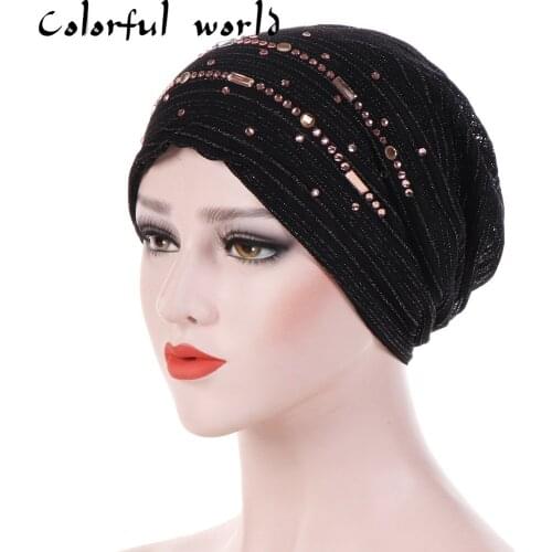 Muslim Women Stretch Braid Cross Whip Bead Cross Silk Turban Hat Scarf Beanie Caps Hijab Headwear Head Wrap Hair Accesories
