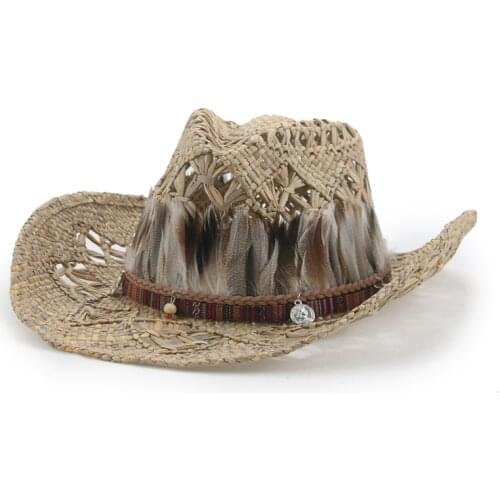 Sun hats women men western cowboy panama belted band luxury women hats straw raffia handmade big brim summer outdoor beach caps