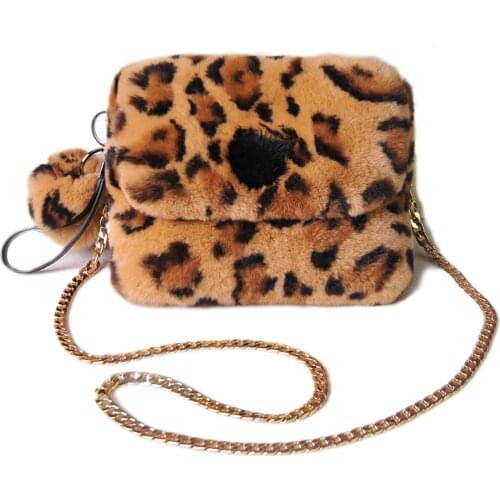 Zero Fish Womens Real Full-pelt Rex Rabbit Fur Shoulder Bags Leopard Pattern Bucket Bags Lady Soft Fur Handbags