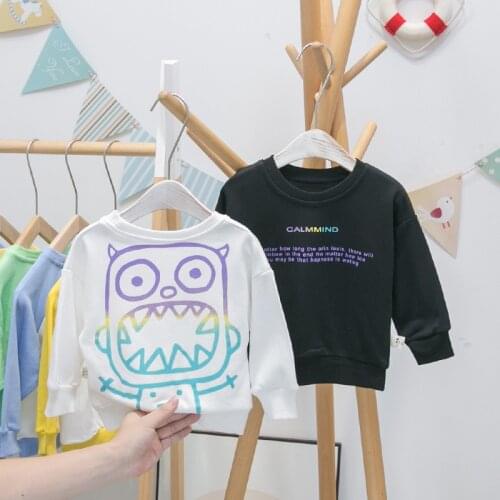 2-7 Years Baby Boys Sweatshirts Korean Style Casual Letter Cartoon Print Hoodies For Boy Kids Loose Fashion Pullover 2020 Autumn