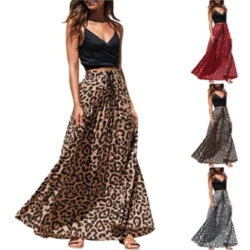Summer Ladies' Leopard Print Long Skirt 2021 Causal Velvet Skirt Elegant High Waist Women Clothes Spring New Female A-Line Skirt