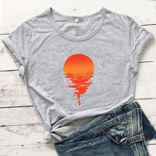 Sunset Graphic Tees Women Summer 2020 Short Sleeve T Shirt Women Black Cotton Tshirt Women Top Casual Tee Shirt Femme T-shirts