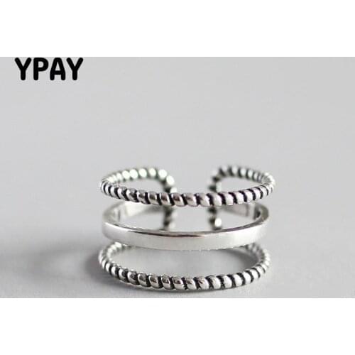 YPAY Women Charm 925 Sterling Silver Opening Rings Twist Three Layers Korean Style Vintage Ring Jewelry Bijoux Femme YMR573