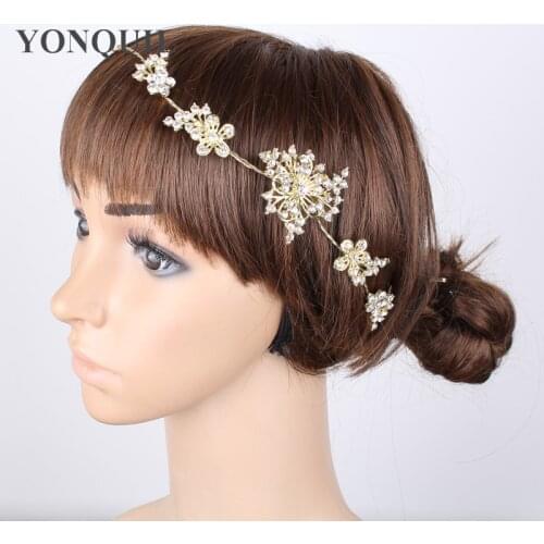 Gold Handmade Crystal Shiny Bridal Wedding Hair Ornaments Women Gorgeous Rhinestone Party Wedding Accessories New Design SYBC37