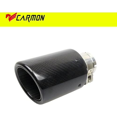 1PCS Universal Glossy Carbon Fiber + 304 Stainless Steel Curly Edge Car Exhaust Muffler Tip Tail End Pipe Without Logo