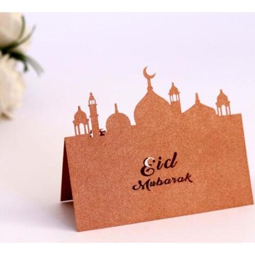 100PCS/LOT Laser Cut Eid Mubarak Party Table Card Paper Place Card Guests Name Mark Card