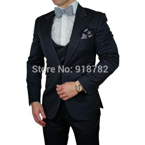 2018 New Designer Black 3 Pieces Set Peaked Lapel Groom Formal Tuxedo Men Suits With Pants Terno Masculino Slim Fit Suit Men