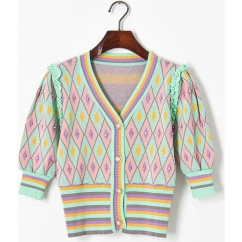 2021 Summer Free Shipping Sweater V Neck Short Sleeve Cardigan Button Womens Sweater Fashion XIAO