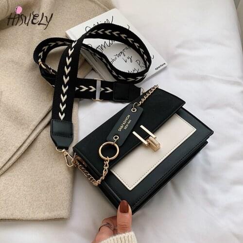 2021 Fashion Small Women PU Leather Handbags Retro Wide Shoulder Strap Messenger Bag Purse Simple Style Crossbody Bags BG823 Q4