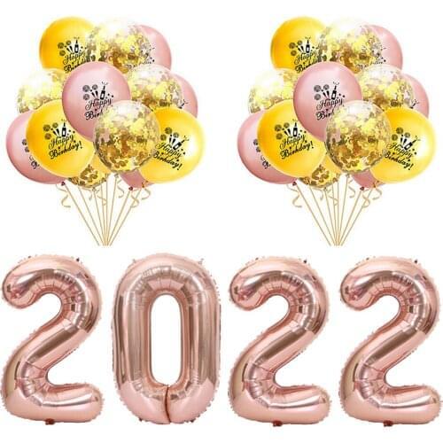 24pcs/lot 12inch Happy New Year Latex Balloon 32inch Number Foil Balloon 2022 New Year Merry Christmas Party Decoration Supplies