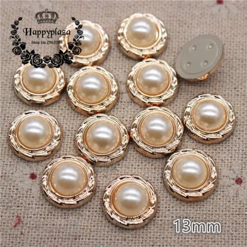 50PCS 13mm Golden Circle Pearl Plastic Flatback Button Decoration Sewing Craft Scrapbook Accessories