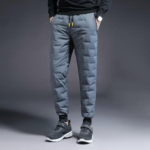 5XL Winter Young Mens Down Pants Outdoor Windproof Warm Skiing Sports Cotton Pants Lightweight Straight White Duck Down Trousers