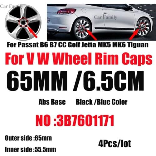 65mm Black Blue Emblem For Passat B6 B7 CC Golf MK5 MK6 Tiguan Car Wheel Center Hub Logo Cap Auto Rim Covers ABS Label Car Badge