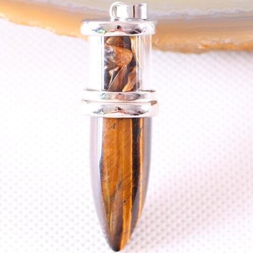Wishing Bottle Cone Reiki Pendulum Natural Tiger Eye Stone Chip Beads Necklaces Women Men Bullet Shaped Pendant K719