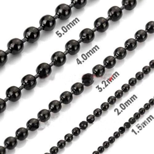 Granny Chic Wholesale Jewelry Men Women Black 316L Stainless Steel Beads Ball Chain Necklace 1.5/2.0/3.2/4.0/5.0mm 7-40"
