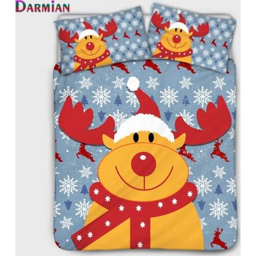 DARMIAN Cartoon Christmas Elk Print Quilt Cover and Pillowcase Customizable Kids Bedding Three-piece Set 2021 Merry Christmas