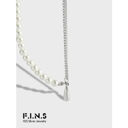 F.I.N.S Minimalist Simulated Pearl Asymmetric Chain S925 Sterling Silver Necklace Female Clavicle Chain Choker Fine Jewelry