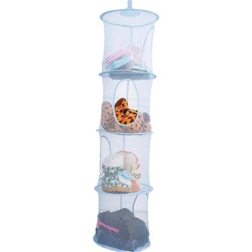 Colorful Collapsible Storage Net Hanging Basket Breathable Four-lattice Air Drying Cylindrical Household Bedroom Organizer