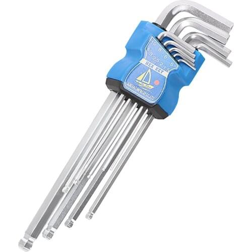 DIYWORK Powerful Type Wrench Set Keys with Wrench 9Pcs/Set Hex Key Repair Tools Chrome Hand Tools L Shape Convenience