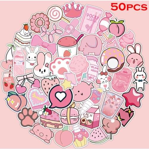50pcs Pink series Stickers for Luggage Laptop Bike Skateboard Stickers Waterproof Childrens Toy Graffiti Stickers