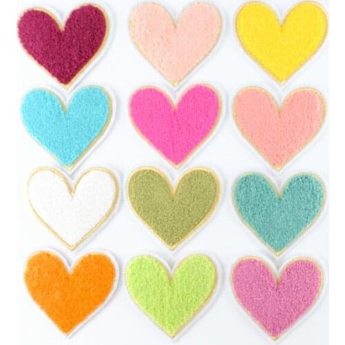 2021 New 3D Colorful Heart Chenille Embroidered Patches Iron on Embroidery Applique Sewing On 12pcs/lot