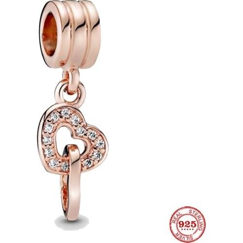 New 925 Sterling Silver Interlocking Hearts Dangle Charm Beads Fit Original Pandora Bracelet Silver 925 Jewelry Wholesale
