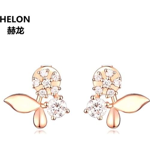 Solid 14k Rose Gold Women Stud Earrings 4mm Round Cubic Zirconia CZ Earrings Anniversary Engagement Wedding Fine Jewelry