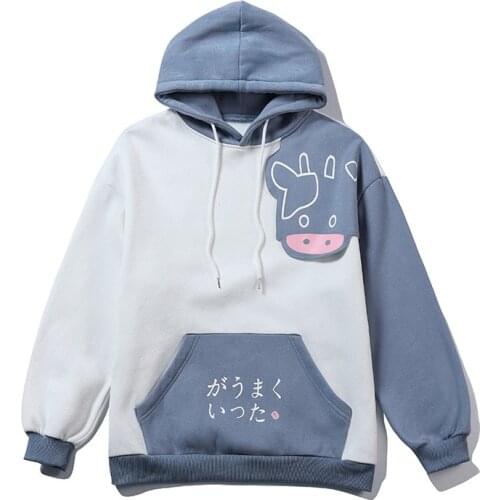 2021 Autumn Unisex Harajuku Hoodie Sweatshirt Men Cute Cartoon Animal Print Patchwork Oversize Streetwear Large Clothing Casual