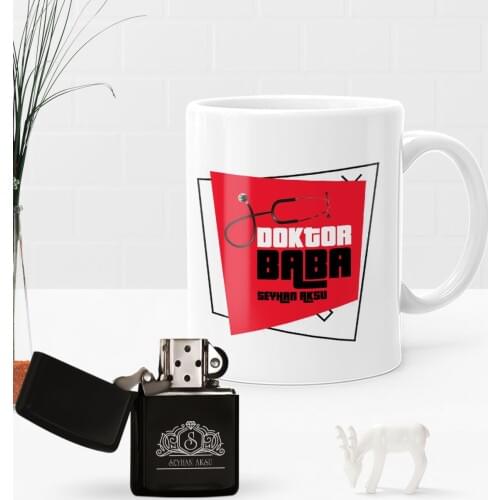 Personalized Doctor Father Gasoline Lighter and Mug Seti-1