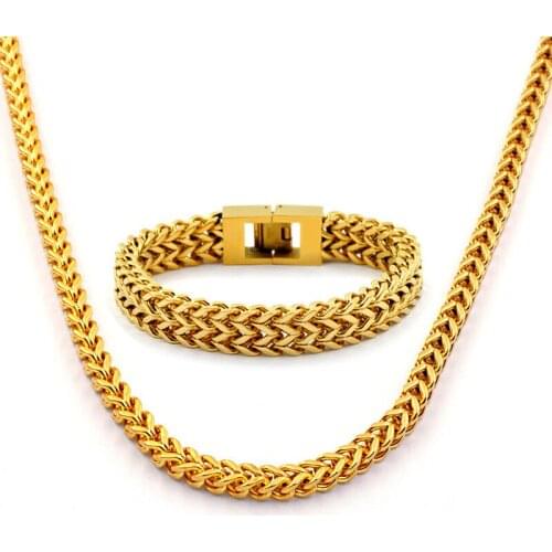 Charm Europe and America Hip Hop Male Franco Chain Bling Necklace Bracelet Homme 4 Colour Stainless Steel Jewelry Sets Accessory