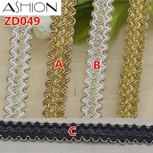 Width 15mm black white gold mixing color polyester corrugated braided lash Crochet ribbon lace trim with edge ZD049