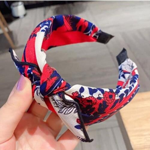 Women National Flower Print Boho Head Band Smaller Bow Knotted Center Hairband Adults Girls Hair Accessories Bow Headband