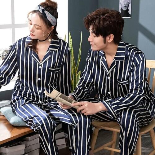 Plus Size Sleepwear Sets Women Night Suit Long Sleeve Silk Pajamas Couple Long Sleeve Two Piece Set Mens Pajama Homewear Nightie