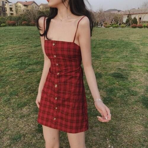 Sexy Spaghetti Strap Backless Lace Up Plaid Beach Party Dress Summer 2020 new High Waist Slim Elegant Dresses Women Vestidos