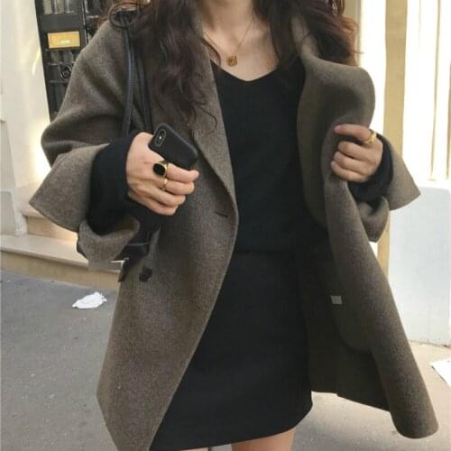 Wool Short Cashmere Coat Loose Long Sleeve Parka Fashion Chic Cloak Women Elegant Casual Double Breasted Winter Solid Overcoat
