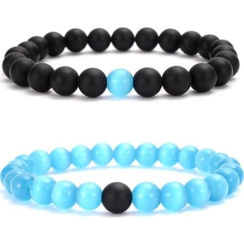 Blue Cat eye Matte Onyx 8 MM stones Yin Yang Lucky Bracelets Couple Healing Yoga Jewelry